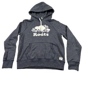 Roots Hoodie Mens Gray Beaver Maple Leaf Pullover Sweatshirt Canada Logo Sz S